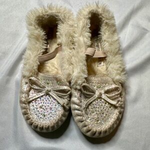 Kelly & Kate Girls Sparkle Ballet Flats Faux Fur Lined Size 11